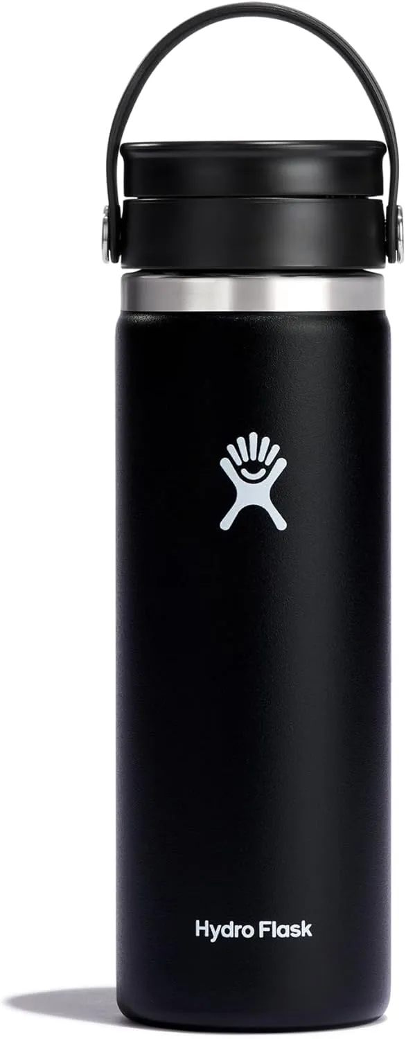 Hydro Flask Wide Mouth Bottle with Flex Sip Lid - Insulated Water Bottle Travel Cup Coffee Mug Black 20 oz