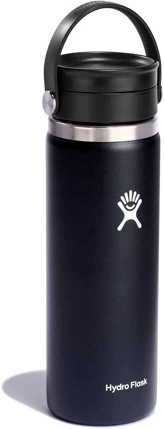 Hydro Flask Wide Mouth Bottle with Flex Sip Lid - Insulated Water Bottle Travel Cup Coffee Mug Black 20 oz