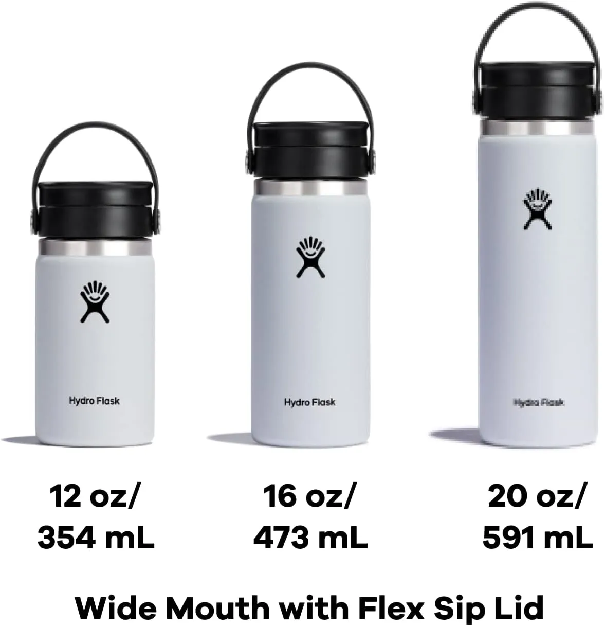 Hydro Flask Wide Mouth Bottle with Flex Sip Lid - Insulated Water Bottle Travel Cup Coffee Mug Black 20 oz