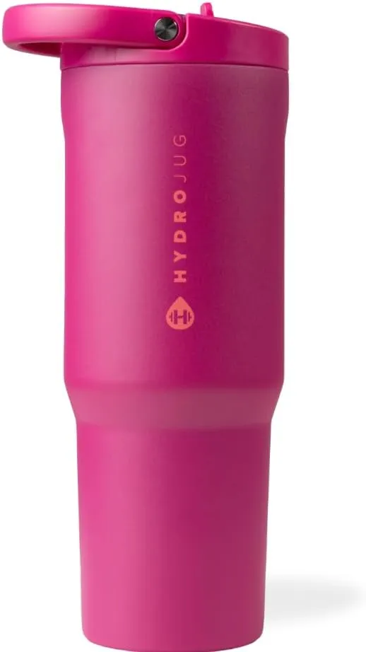 HydroJug Sport - Stainless Steel Tumbler with Straw, Vacuum Insulated, 32oz Leakproof Water Bottle, Ergonomic Design, Reusable, Dishwasher Safe, Rubber Base, Durable for Gym or Outdoors, Harvest Berry