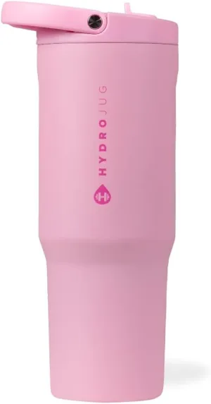 HydroJug Sport - Stainless Steel Tumbler with Straw, Vacuum Insulated, 40oz Leakproof Water Bottle, Ergonomic Design, Reusable, Dishwasher Safe, Rubber Base, Durable for Gym or Outdoors, Blush