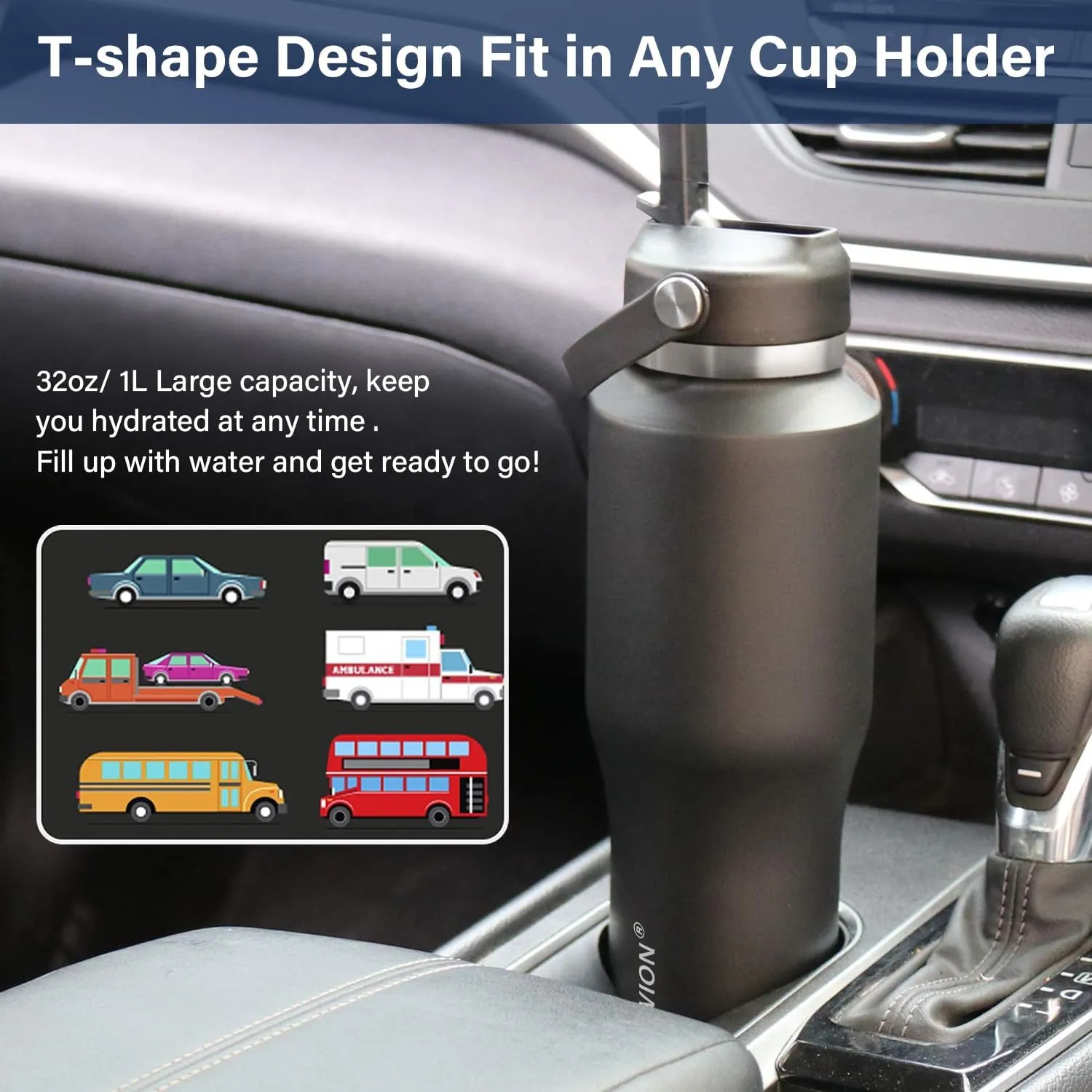 HYDROWION Water Bottles with Straw, 40oz Insulated Water Bottle fit in Car Cup Holder, Black Water Bottles with Straw Lid, Spout Lid and Flex Cap, Leakproof Travel Insulated Tumbler, Cobalt