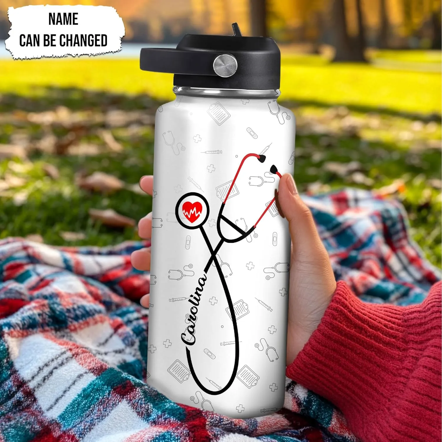 Hyturtle Personalized Nurse Water Bottle - Travel Insulated Stainless Steel Bottle with Leak-Proof Lid 18oz 32oz - Nurse Appreciation Gift for Women, Nurses on Birthday, Nurse’s Day, Graduation