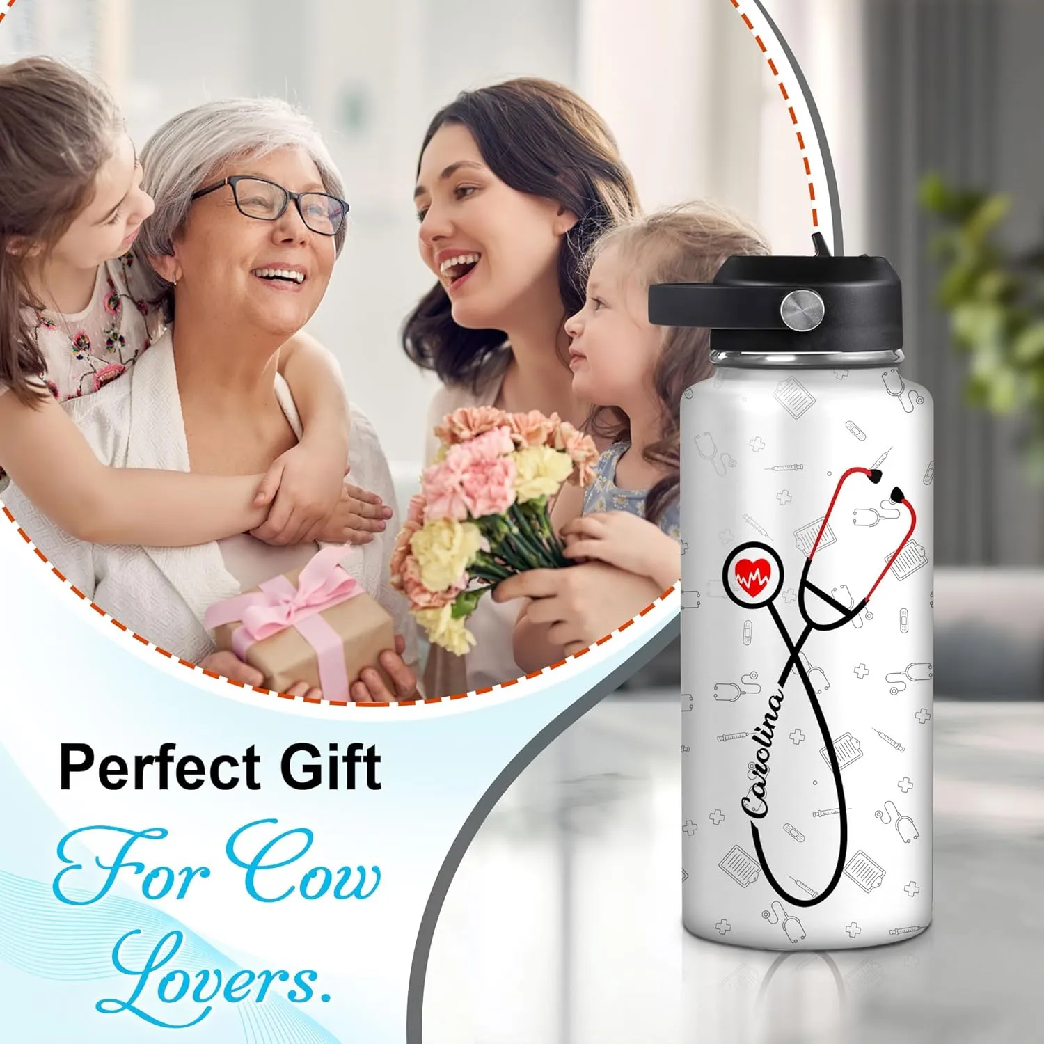 Hyturtle Personalized Nurse Water Bottle - Travel Insulated Stainless Steel Bottle with Leak-Proof Lid 18oz 32oz - Nurse Appreciation Gift for Women, Nurses on Birthday, Nurse’s Day, Graduation
