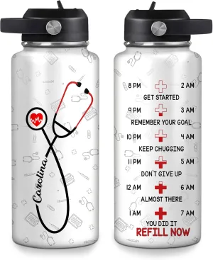 Hyturtle Personalized Nurse Water Bottle - Travel Insulated Stainless Steel Bottle with Leak-Proof Lid 18oz 32oz - Nurse Appreciation Gift for Women, Nurses on Birthday, Nurse’s Day, Graduation