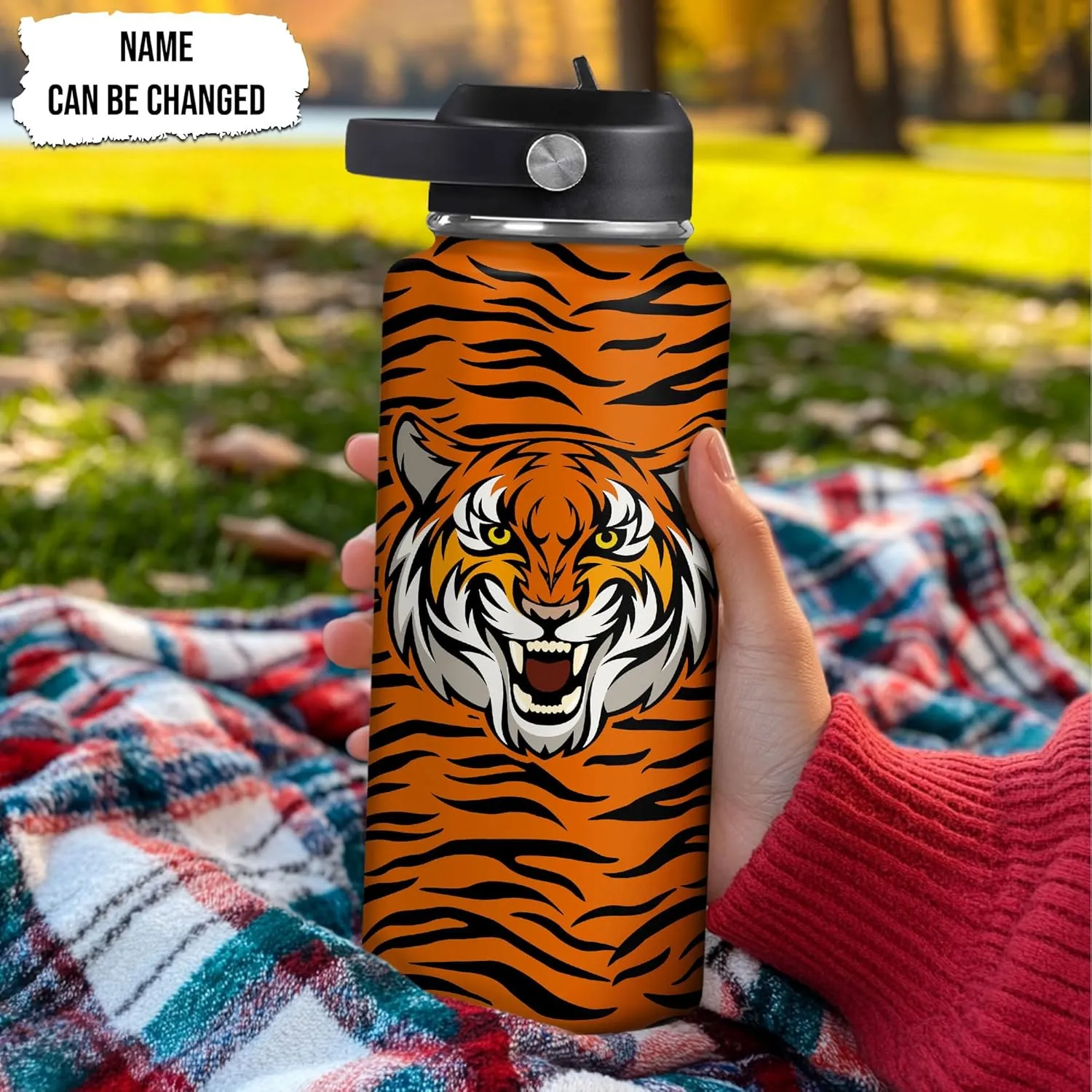 Hyturtle Personalized Tiger Water Bottle - Insulated Stainless Steel Bottle with Leak-Proof Lid 18oz 32oz - Floral Gift for Women, Girls, Tiger Lovers, Animal Lovers - Birthday & Christmas Gift