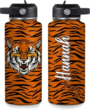 Hyturtle Personalized Tiger Water Bottle - Insulated Stainless Steel Bottle with Leak-Proof Lid 18oz 32oz - Floral Gift for Women, Girls, Tiger Lovers, Animal Lovers - Birthday & Christmas Gift