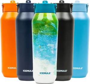 ICEMULE 32 Oz Sports Bottle with Chug Straw - Stainless Steel, Insulated Water Bottle, Dishwasher Safe, Leak-Proof Seal, Secure Carry Strap, Perfect for Everyday Use, Camping, Sports, Gym, Devoe