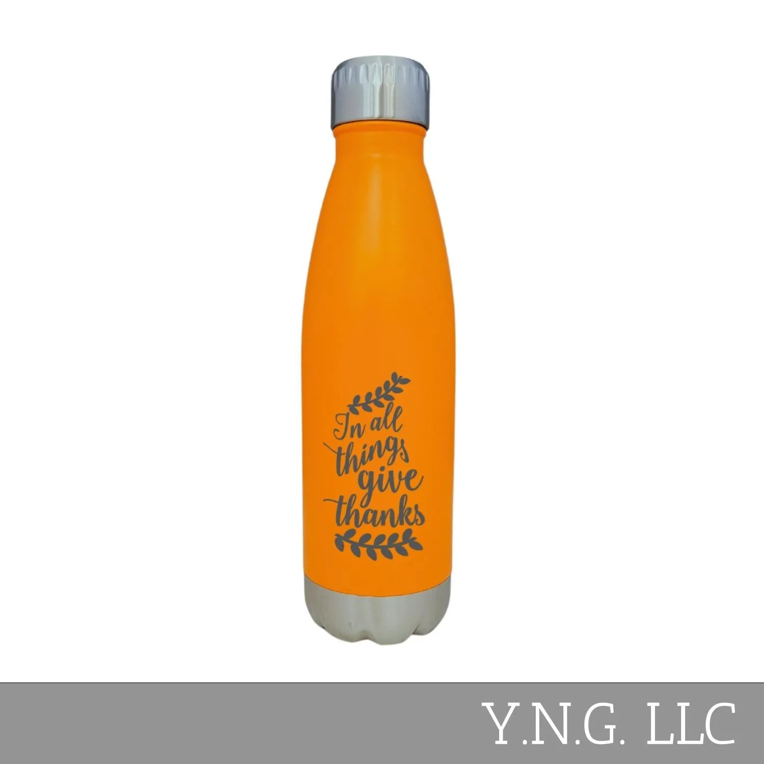 In All Things Give Thanks Thanksgiving Orange 17oz Water Bottle LA5149