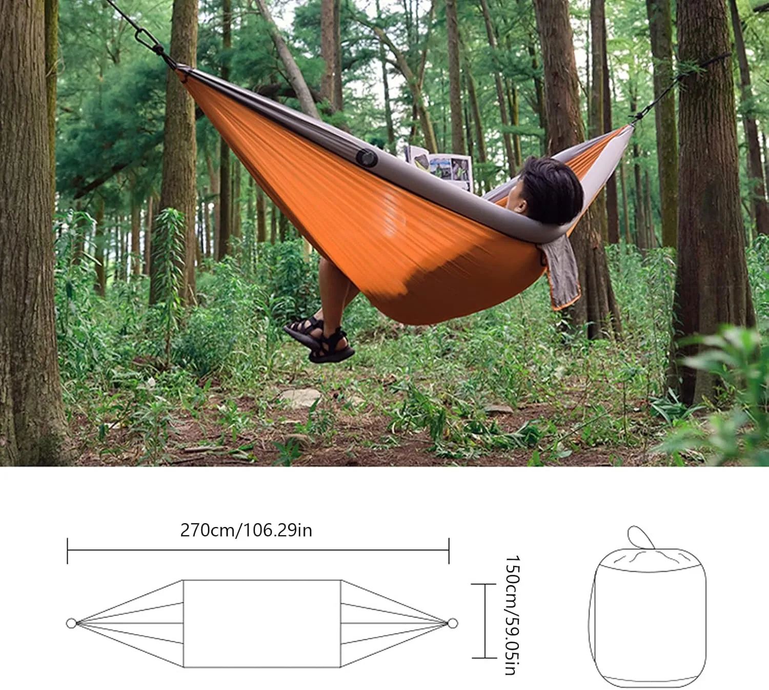 Inflatable Anti-Rollover Camping Hammock - Portable Hammock Double Hammock,Gray