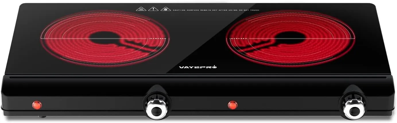 Infrared Double Burner Electric Cooktop - 1800W Portable Stove, Heat-up In Seconds, Countertop Cooktop for Dorm, Compatible with All Cookware