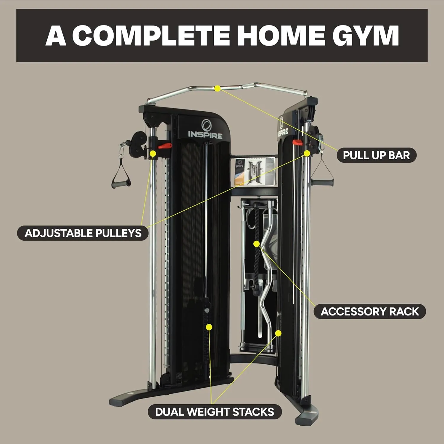 Inspire Fitness FT1 Functional Trainer - Compact at Home Workout Machine with Accessories - Two 165 lb Weight Stacks - Smooth Glide Cable Machine