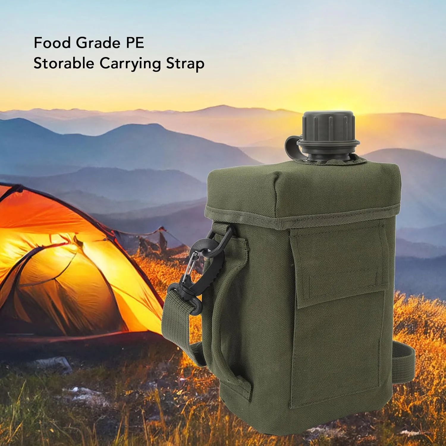 Insulated Water Bottle, PE Sport Water Flask Portable 2L Large Capacity Outdoor Water Flask Jug for Riding Hiking (OD Green)
