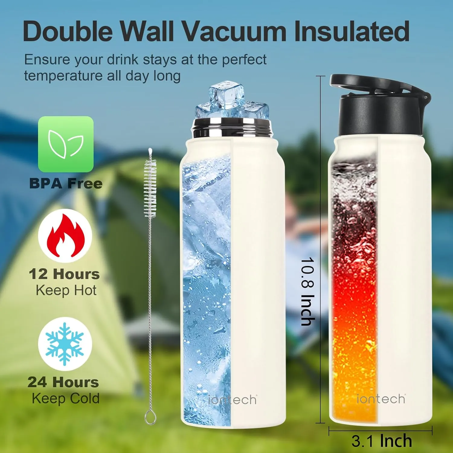 Insulated Water Bottle with Magnetic Phone Holder Compatible with MagSafe and iPhone, Double-Sided Magnet, Stainless Steel Water Bottle Phone Mount for Sports Travel, Hot 12H Cold 24H, 27oz (Blue)