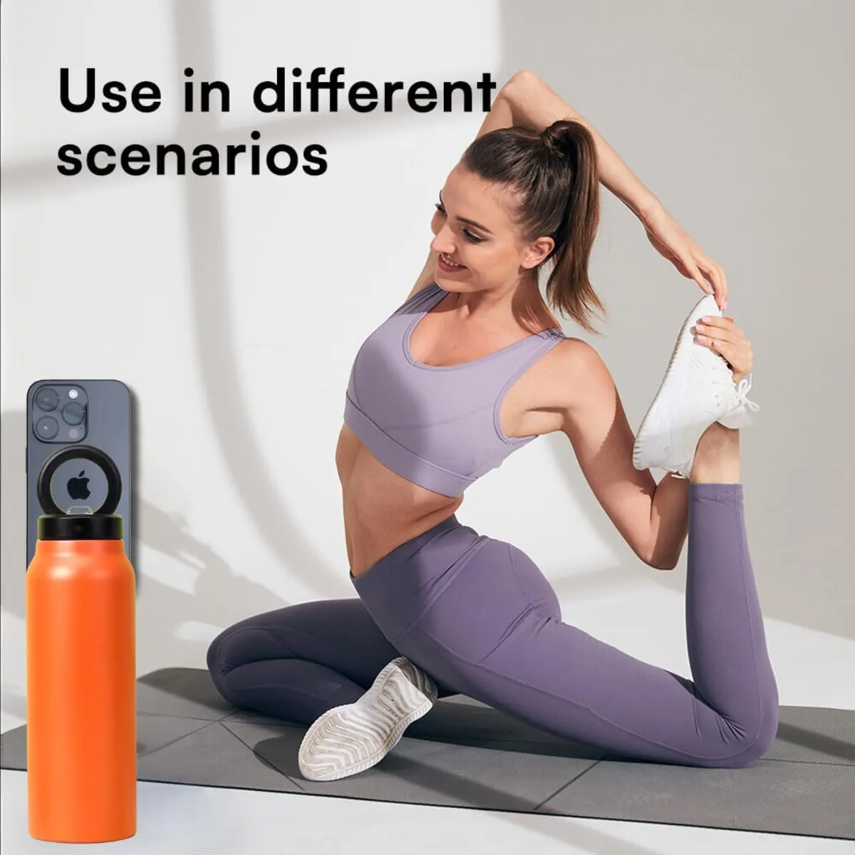 Insulated Water Bottle with Magnetic Phone Holder Lid With Straw - Stainless Steel Mag-safe Water Bottle with Phone Holder Magnet Mount For Gym, Sports, Car - Hot 12H, Cold 24H (Orange, 24 Oz)