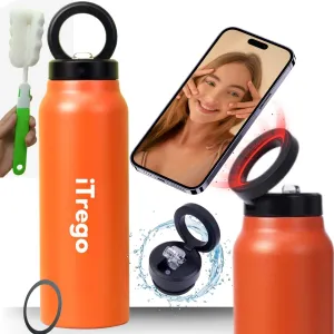 Insulated Water Bottle with Magnetic Phone Holder Lid With Straw - Stainless Steel Mag-safe Water Bottle with Phone Holder Magnet Mount For Gym, Sports, Car - Hot 12H, Cold 24H (Orange, 24 Oz)
