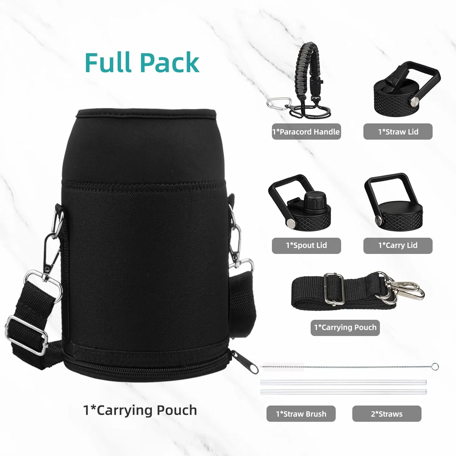 Insulated Water Bottle with Straw,50 oz 3 Lids Water Jug with Carrying Bag,Paracord Handle,Double Wall Vacuum Stainless Steel Metal Flask,Dark Red