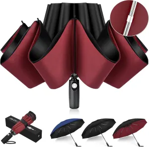 Inverted Umbrella, Strongest Windproof Umbrellas for Rain & Sun - Auto Open & Close, Portable & Compact Travel Umbrella for Women Men, Reinforced Fiberglass Ribs & UV Resistant Vinyl Coating