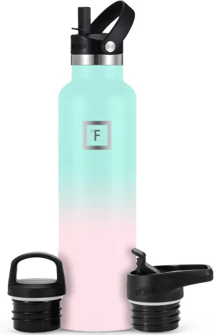 IRON °FLASK Sports Water Bottle - 24 Oz - 3 Lids (Narrow Straw Lid) Leak Proof Vacuum Insulated Stainless Steel - Hot & Cold Double Walled Insulated Thermos, Durable Metal Canteen