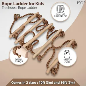 ISOP Tree Climbing Rope Ladder for Adults & Kids 16ft - Hanging Ladder - Outdoor or Indoor Swing Set Accessories - Playground Equipment - Obstacle Rope Ladders for Children - for Tree-House