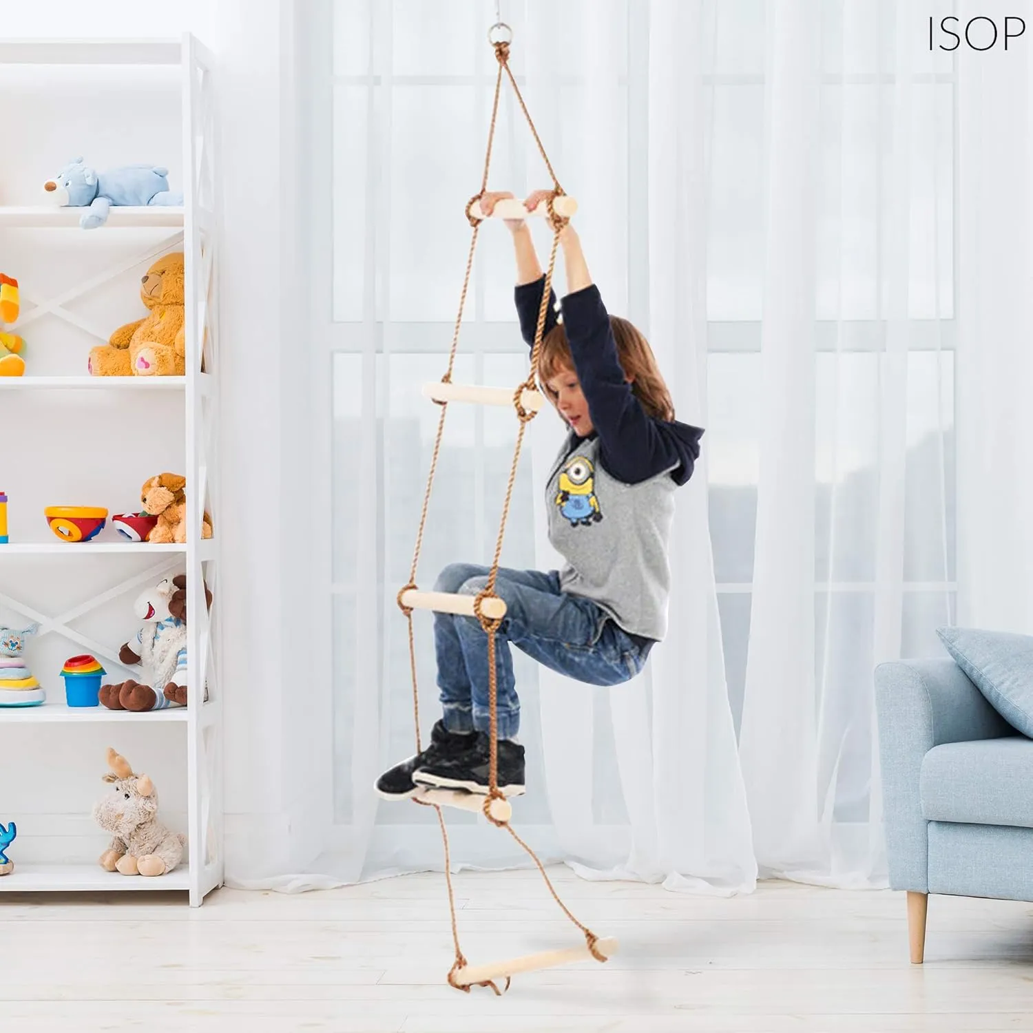 ISOP Tree Climbing Rope Ladder for Adults & Kids 16ft - Hanging Ladder - Outdoor or Indoor Swing Set Accessories - Playground Equipment - Obstacle Rope Ladders for Children - for Tree-House