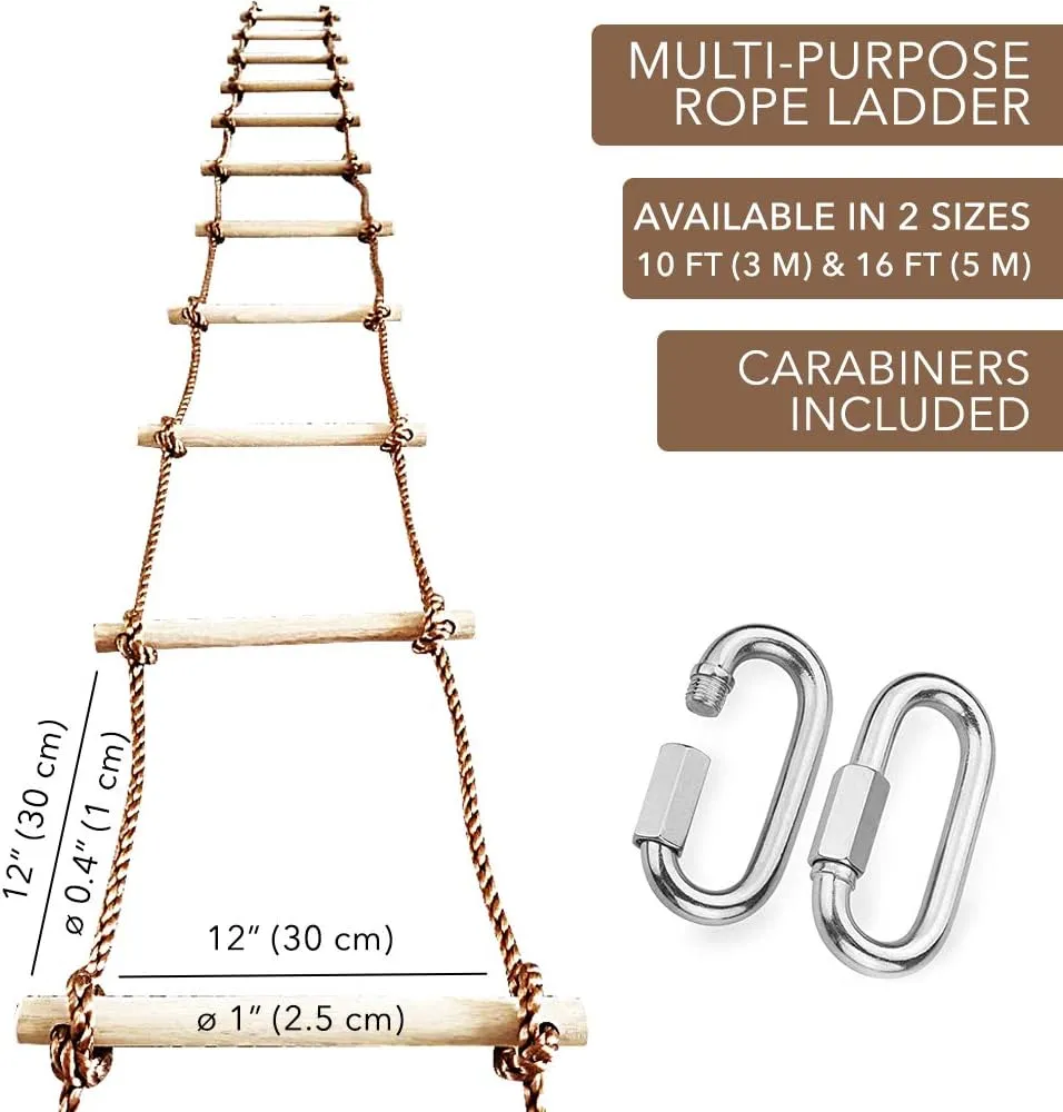 ISOP Tree Climbing Rope Ladder for Adults & Kids 16ft - Hanging Ladder - Outdoor or Indoor Swing Set Accessories - Playground Equipment - Obstacle Rope Ladders for Children - for Tree-House