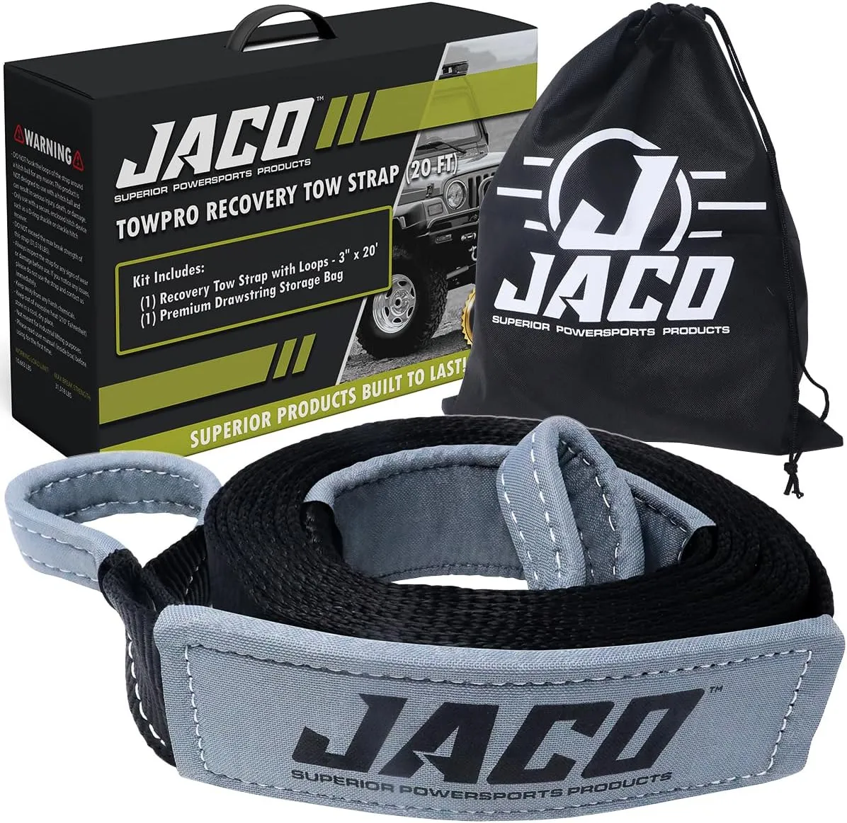 JACO 4X4 TowPro Recovery Tow Strap - 3 inch x 20 ft | Off Road Towing Rope (31,542 lbs)