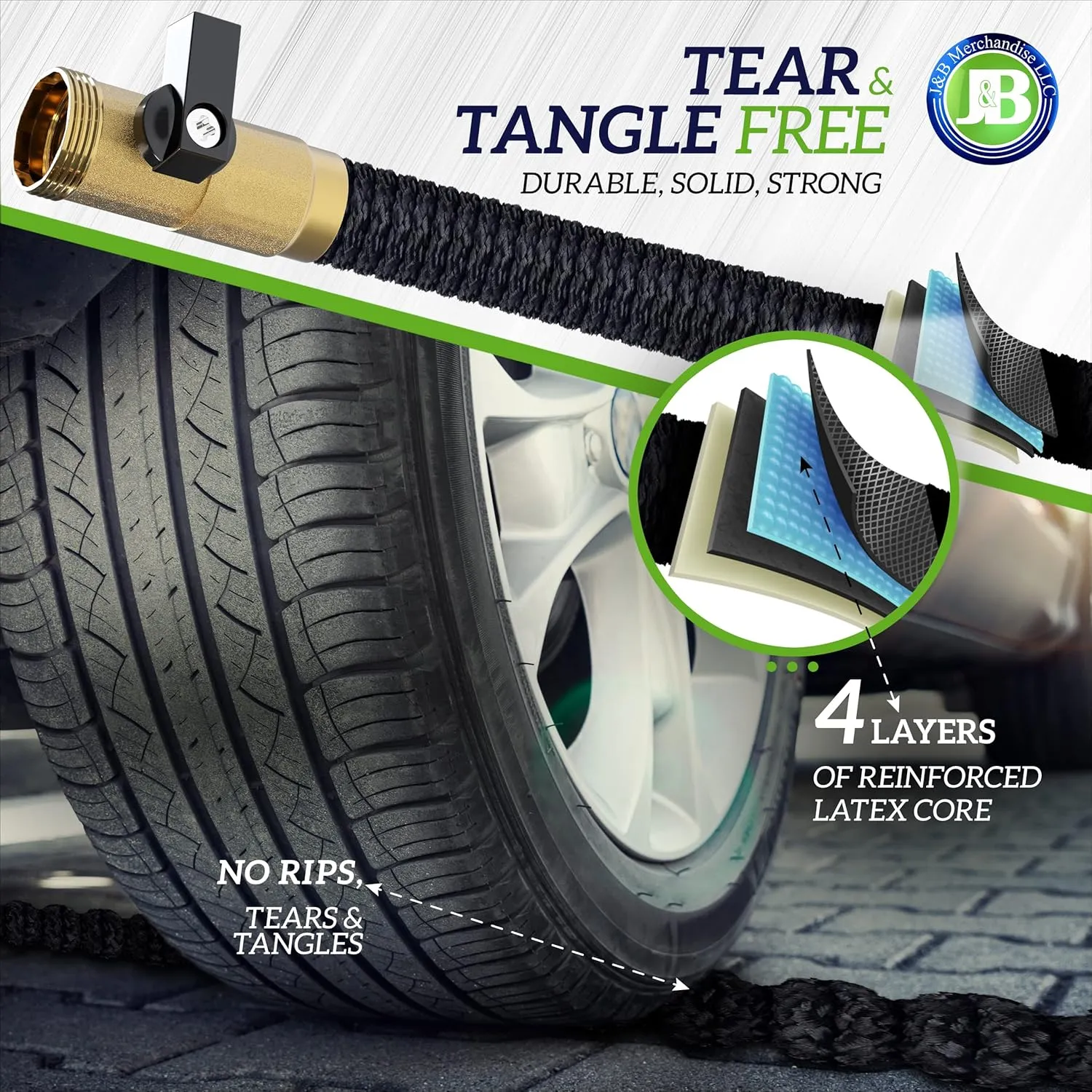 J&B XpandaHose 75ft Expandable Garden Hose - Heavy Duty Superior Strength 3750D - 4 -Layer Latex Core - Extra Strong Brass Connectors and Storage Bag (Black 75)