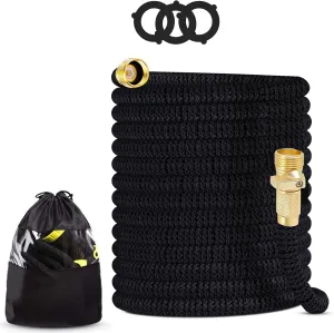 J&B XpandaHose 75ft Expandable Garden Hose - Heavy Duty Superior Strength 3750D - 4 -Layer Latex Core - Extra Strong Brass Connectors and Storage Bag (Black 75)
