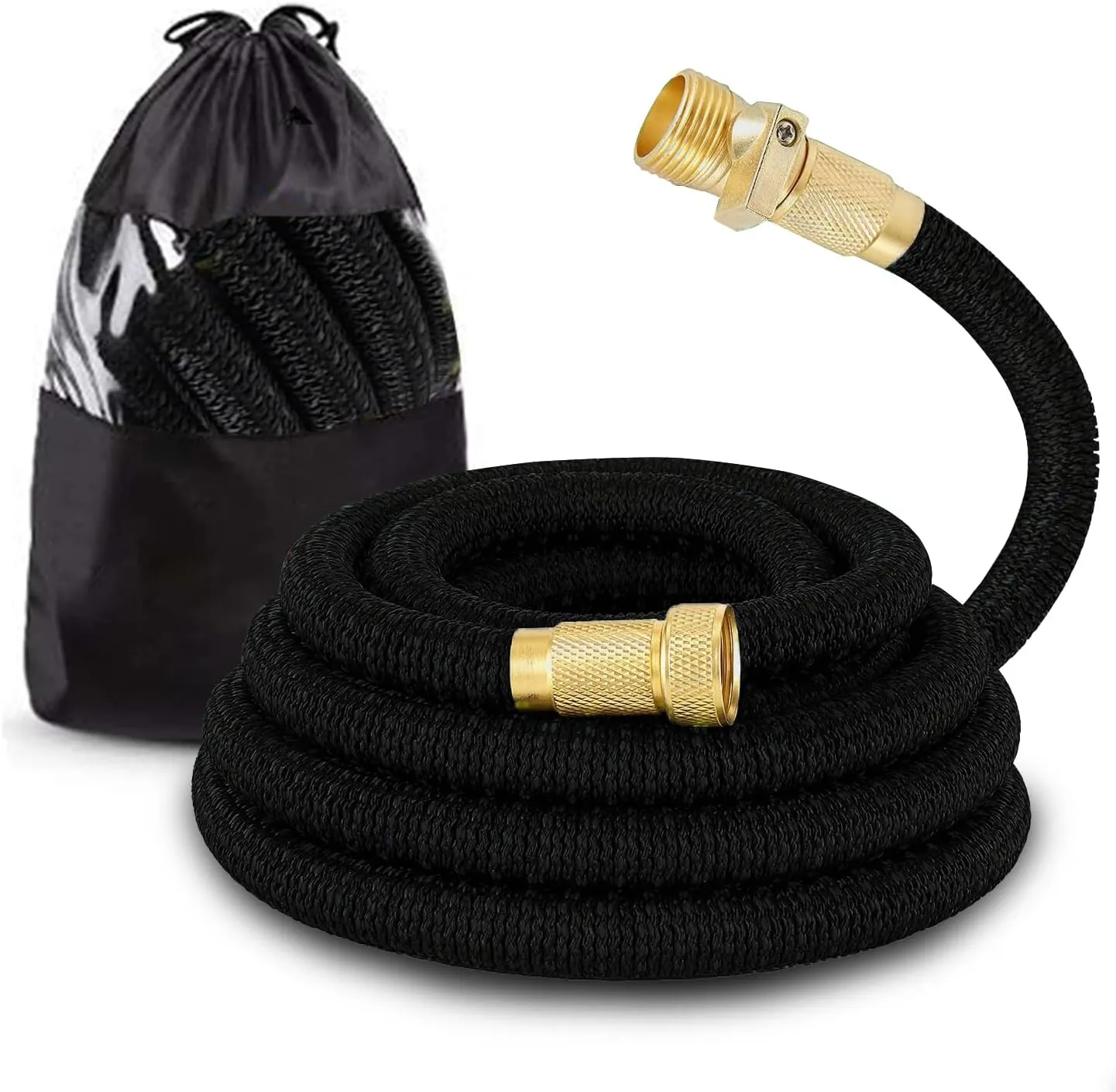 J&B XpandaHose 75ft Expandable Garden Hose - Heavy Duty Superior Strength 3750D - 4 -Layer Latex Core - Extra Strong Brass Connectors and Storage Bag (Black 75)