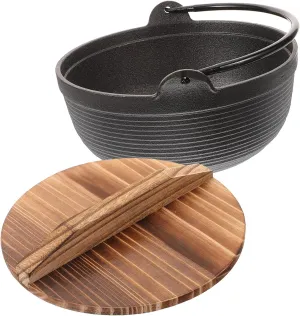 Japanese Iron Cooking Pot with Lid Durable Sturdy Design for Outdoor Camping Heat Resistant Nonstick Sauce Pot for Stewing and Cooking Porridge