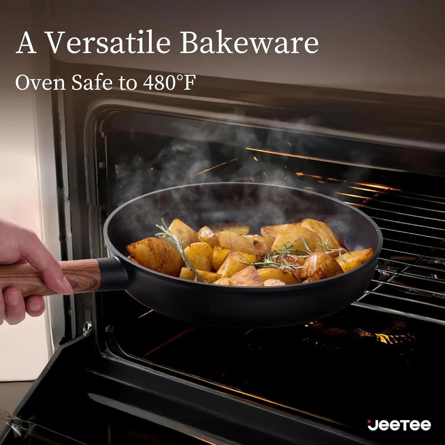 JEETEE Ceramic Cookware Set, 15 PCS Pots and Pans Set Non Stick with Removable Handles, Non Toxic Induction Kitchen Cookware Sets, Dishwasher/Oven Safe PFAS/PTFE/PFOA Free Black