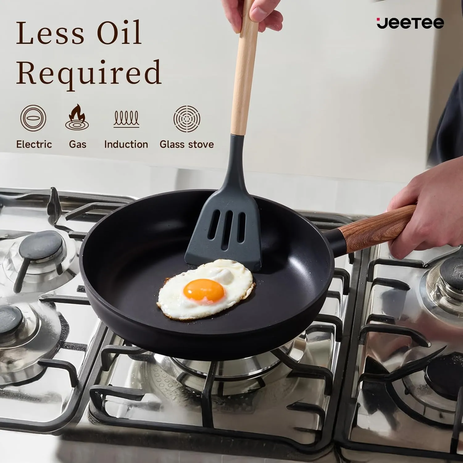 JEETEE Ceramic Cookware Set, 15 PCS Pots and Pans Set Non Stick with Removable Handles, Non Toxic Induction Kitchen Cookware Sets, Dishwasher/Oven Safe PFAS/PTFE/PFOA Free Black