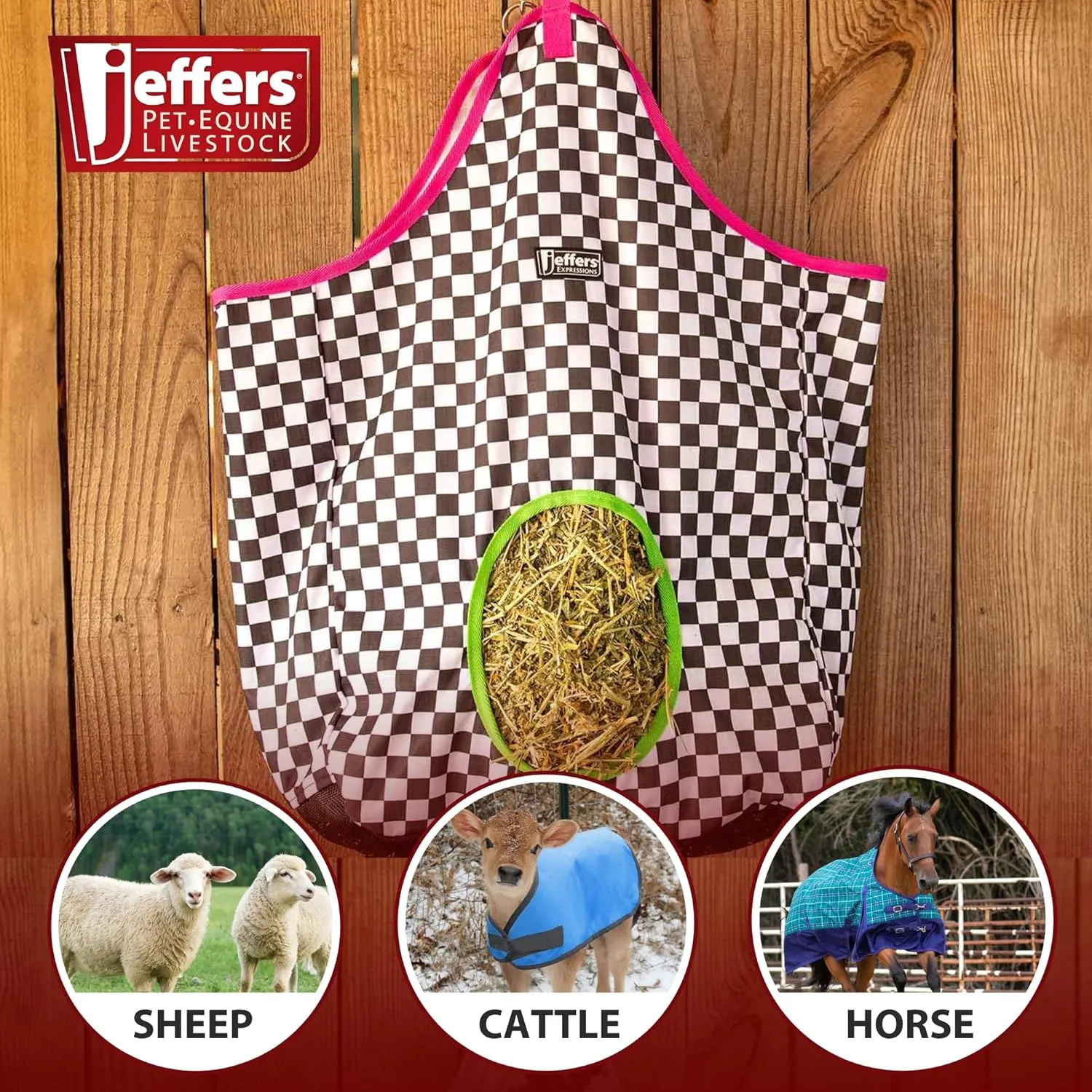 Jeffers Expression Hay Bag for Livestock – Durable 600D Waterproof Hay Feeder for Horse, Cattle, & Sheep, Top Loading Design w/Mesh Bottom, for Travel, Barn Use - Farming Essentials, Skater Cowgirl