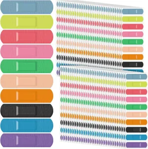 Jetec Flexible Fabric Adhesive Bandages Bulk Colorful Cloth Bandages 10 Colors Flexible Protection & Wound Care Fingertip Slight Cuts and Scrapes for Aids, 0.7'' x 2.8''(400 Pieces)