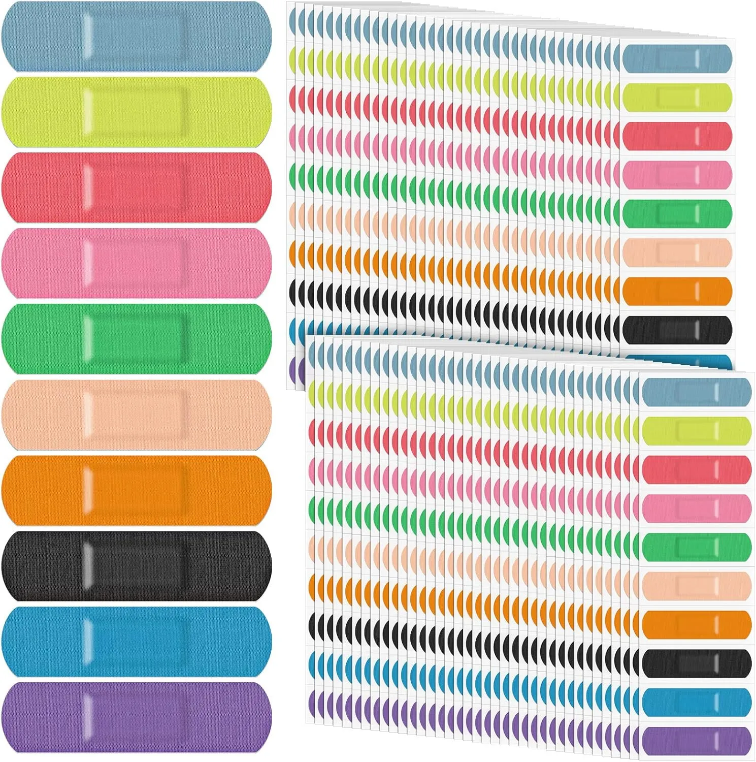 Jetec Flexible Fabric Adhesive Bandages Bulk Colorful Cloth Bandages 10 Colors Flexible Protection & Wound Care Fingertip Slight Cuts and Scrapes for Aids, 0.7'' x 2.8''(400 Pieces)