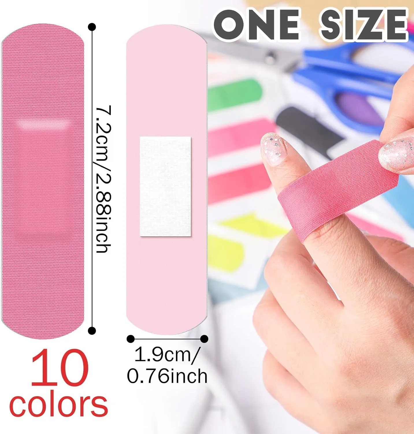 Jetec Flexible Fabric Adhesive Bandages Bulk Colorful Cloth Bandages 10 Colors Flexible Protection & Wound Care Fingertip Slight Cuts and Scrapes for Aids, 0.7'' x 2.8''(400 Pieces)
