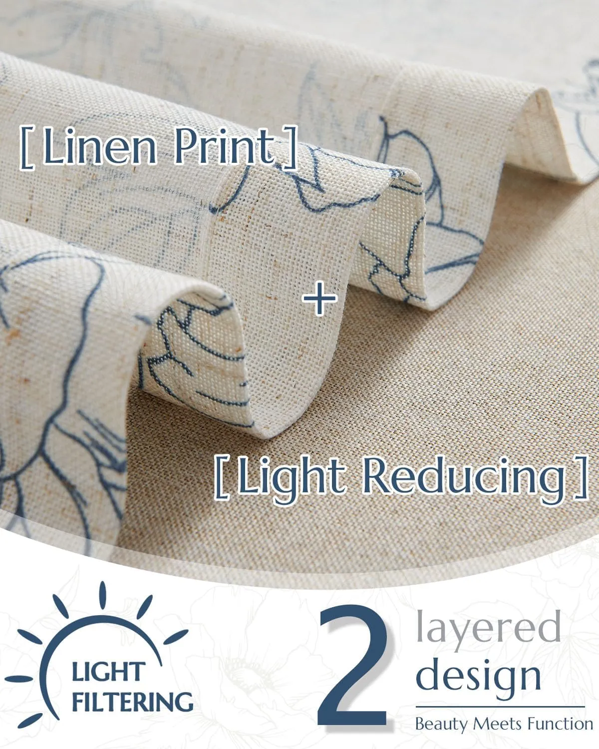 jinchan Linen Floral Valance Curtain for Kitchen Blue Flower on Beige for Windows Room Darkening Farmhouse Valance Double Layer Window Treatment Decoration 1 Panel Rod Pocket 16 Inch