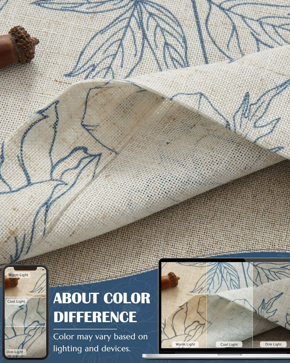 jinchan Linen Floral Valance Curtain for Kitchen Blue Flower on Beige for Windows Room Darkening Farmhouse Valance Double Layer Window Treatment Decoration 1 Panel Rod Pocket 16 Inch