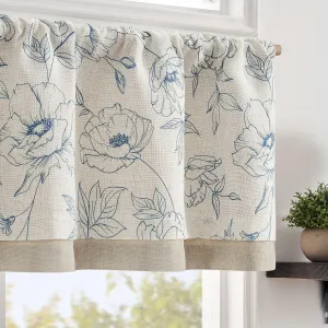 jinchan Linen Floral Valance Curtain for Kitchen Blue Flower on Beige for Windows Room Darkening Farmhouse Valance Double Layer Window Treatment Decoration 1 Panel Rod Pocket 16 Inch