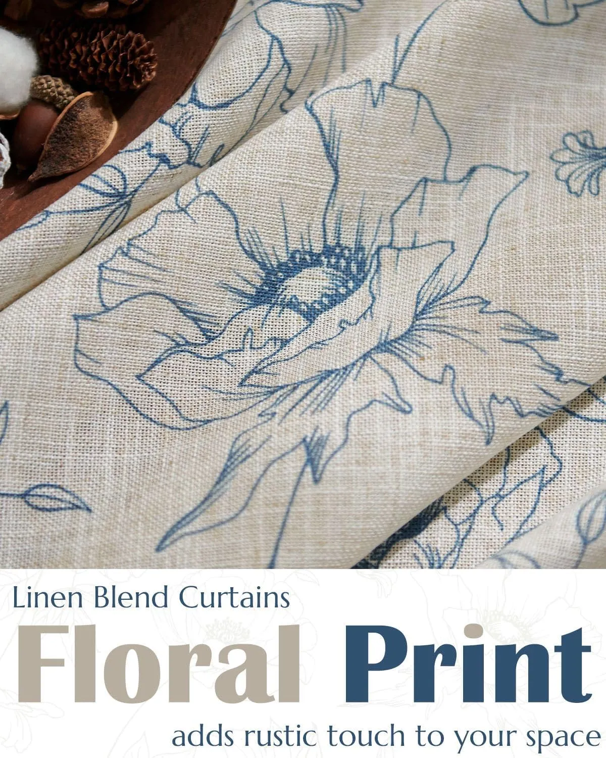 jinchan Linen Floral Valance Curtain for Kitchen Blue Flower on Beige for Windows Room Darkening Farmhouse Valance Double Layer Window Treatment Decoration 1 Panel Rod Pocket 16 Inch