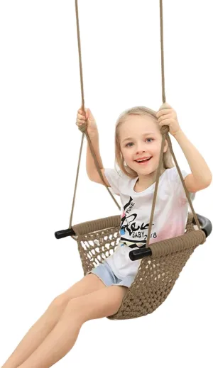 JKsmart Swing Seat for Kids Heavy Duty Rope Play Secure Children Swing Set,Perfect for Indoor,Outdoor,Playground,Home,Tree,with Snap Hooks and Swing Straps,440 lbs Capacity, Light Brown
