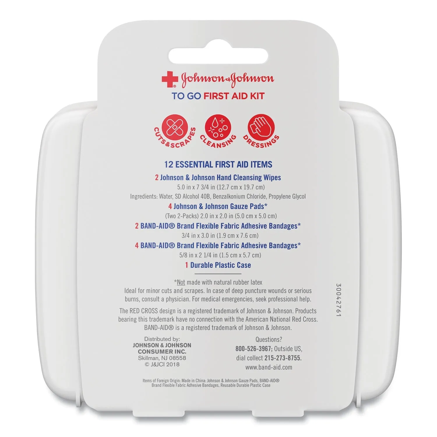 Johnson & Johnson® Red Cross® Mini First Aid To Go Kit, 12 Pieces, Plastic Case