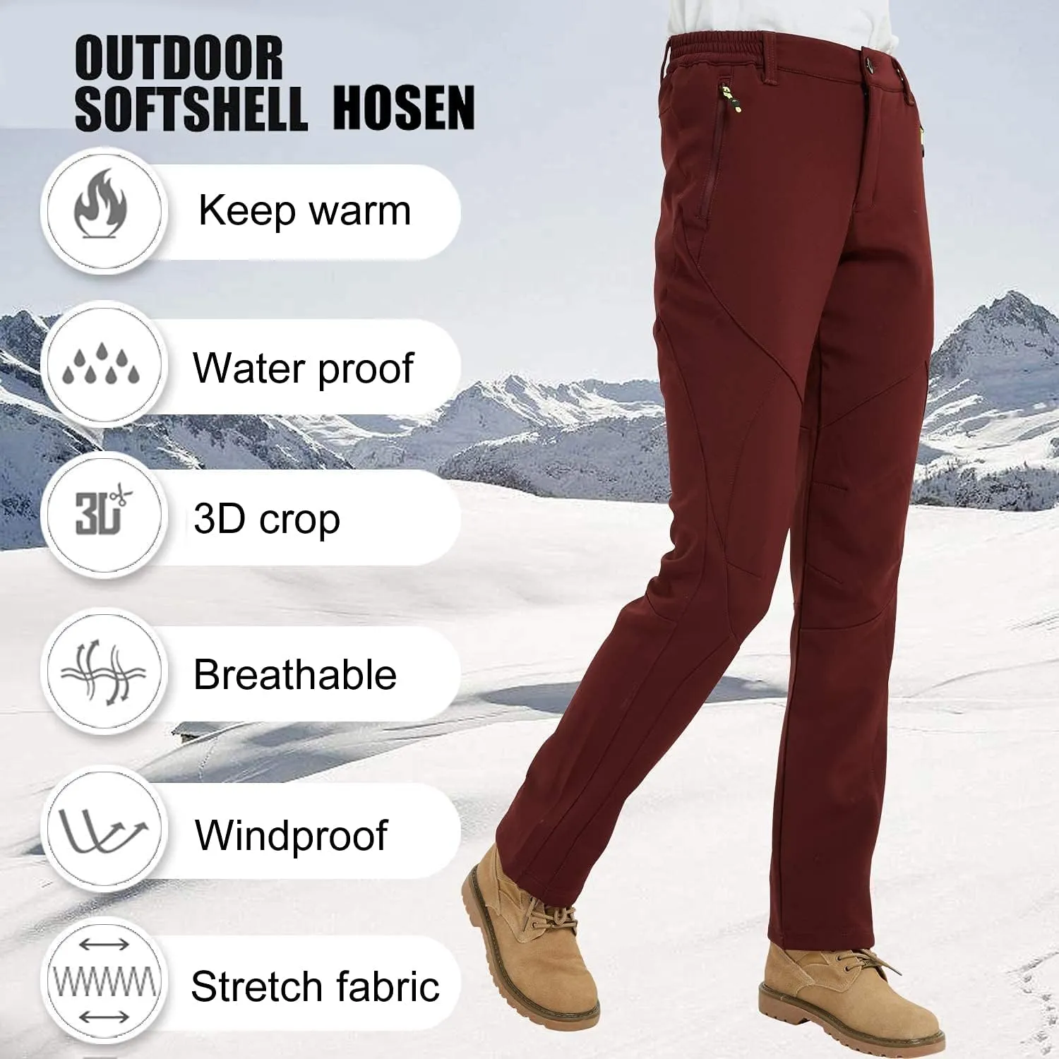 JOMLUN Women's Softshell Pants Fleece Lined Hiking Insulated Outdoor Ski Pants Waterproof Warm Trouser Winter