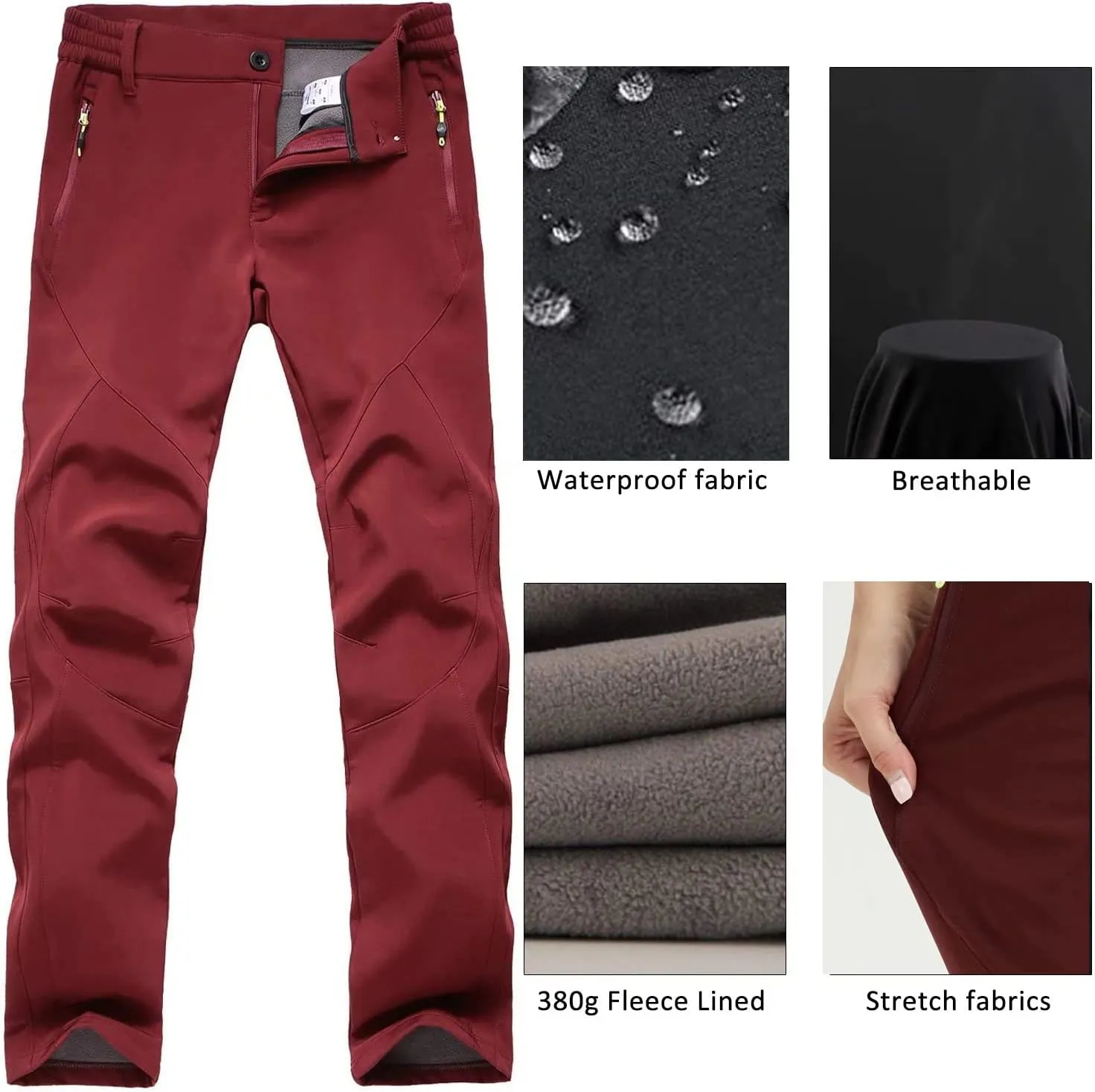 JOMLUN Women's Softshell Pants Fleece Lined Hiking Insulated Outdoor Ski Pants Waterproof Warm Trouser Winter