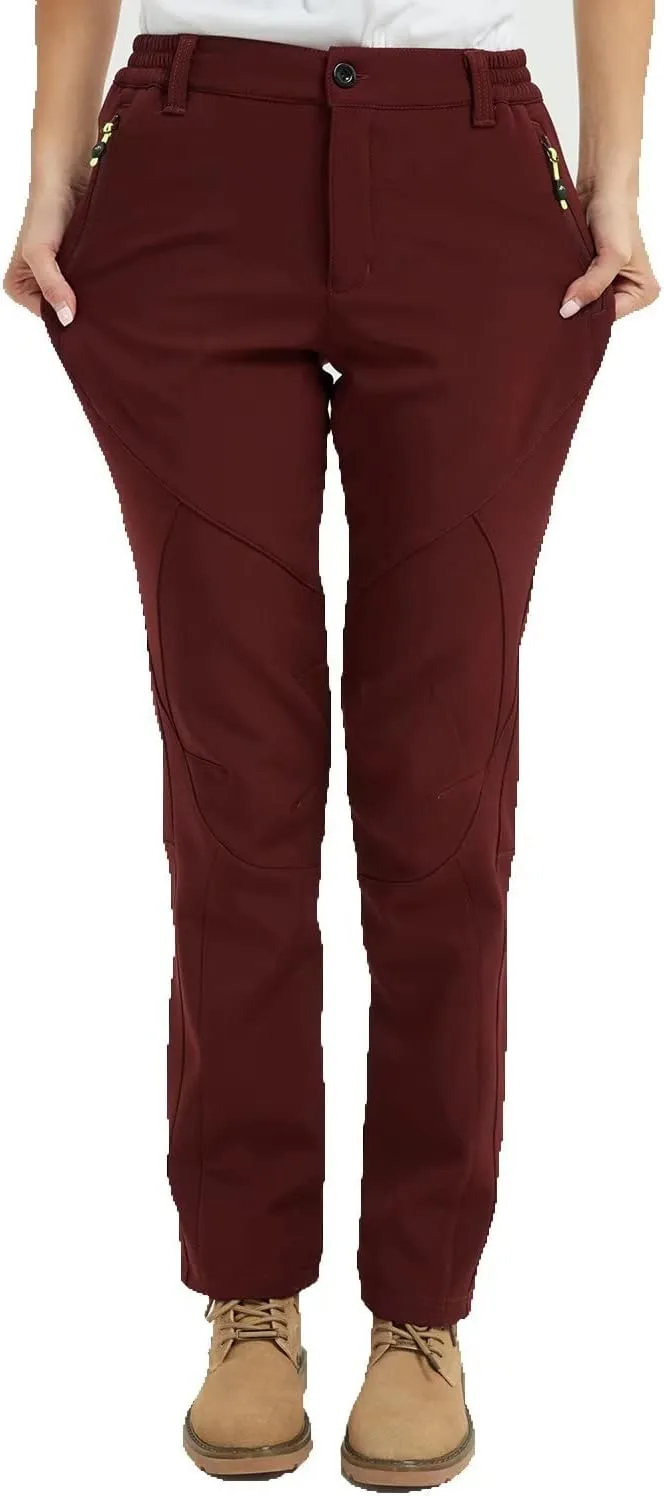 JOMLUN Women's Softshell Pants Fleece Lined Hiking Insulated Outdoor Ski Pants Waterproof Warm Trouser Winter