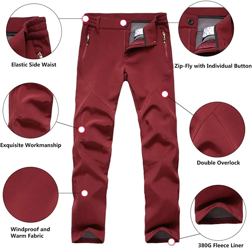 JOMLUN Women's Softshell Pants Fleece Lined Hiking Insulated Outdoor Ski Pants Waterproof Warm Trouser Winter