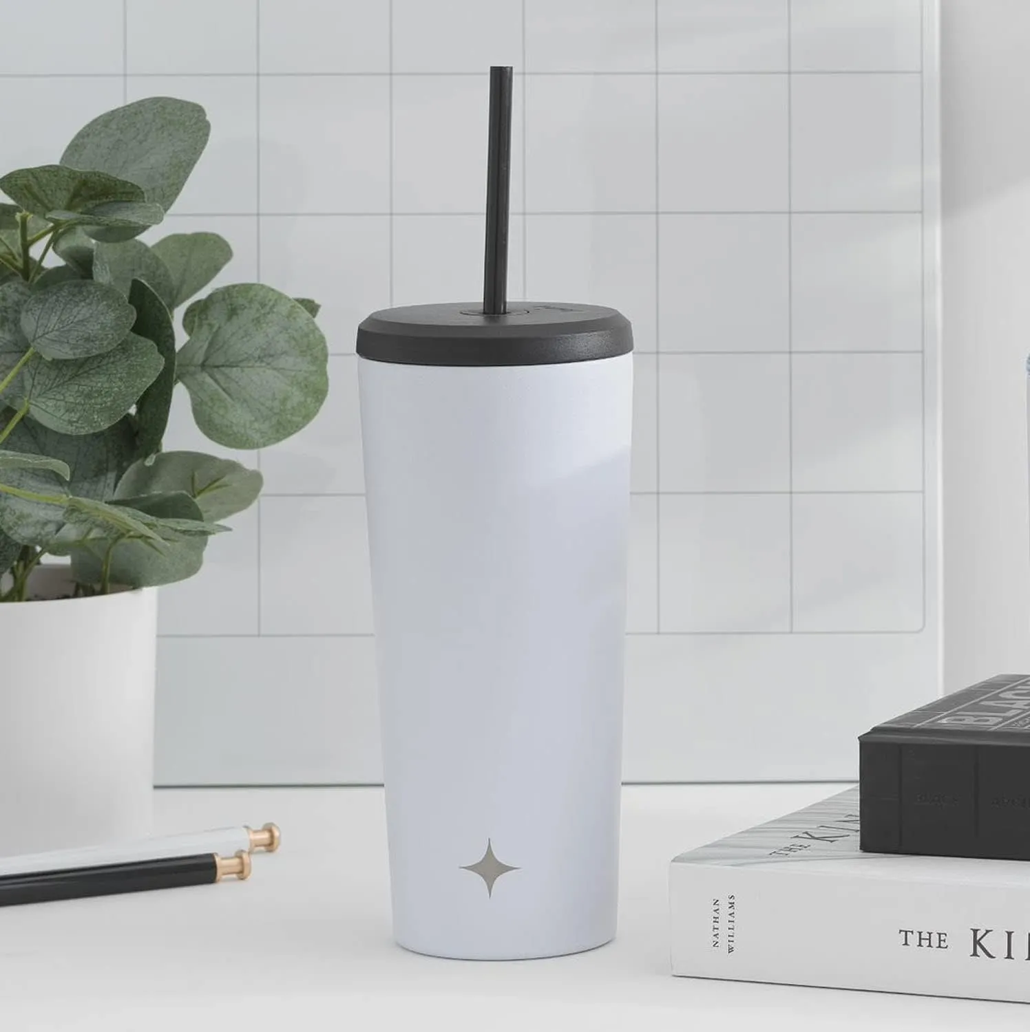 JoyJolt Vacuum Insulated 24 oz Tumbler with Lid and Straw (2 Each) Vacuum Double Wall Stainless Steel Tumbler, Copper Lined for 12Hr Hold/Cold Drinks. Leakproof Water Bottle, Tea or Iced Coffee Cup