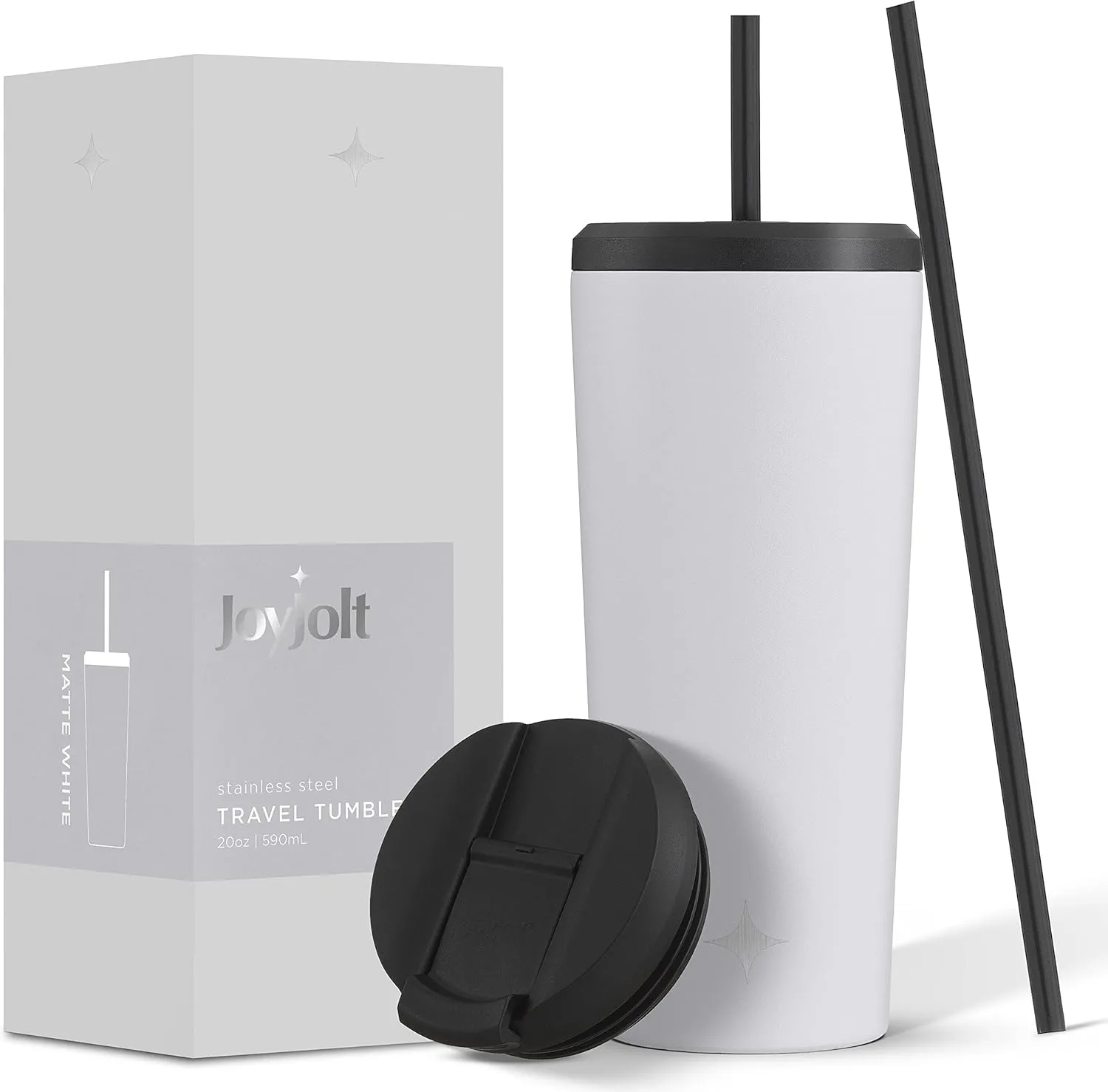 JoyJolt Vacuum Insulated 24 oz Tumbler with Lid and Straw (2 Each) Vacuum Double Wall Stainless Steel Tumbler, Copper Lined for 12Hr Hold/Cold Drinks. Leakproof Water Bottle, Tea or Iced Coffee Cup