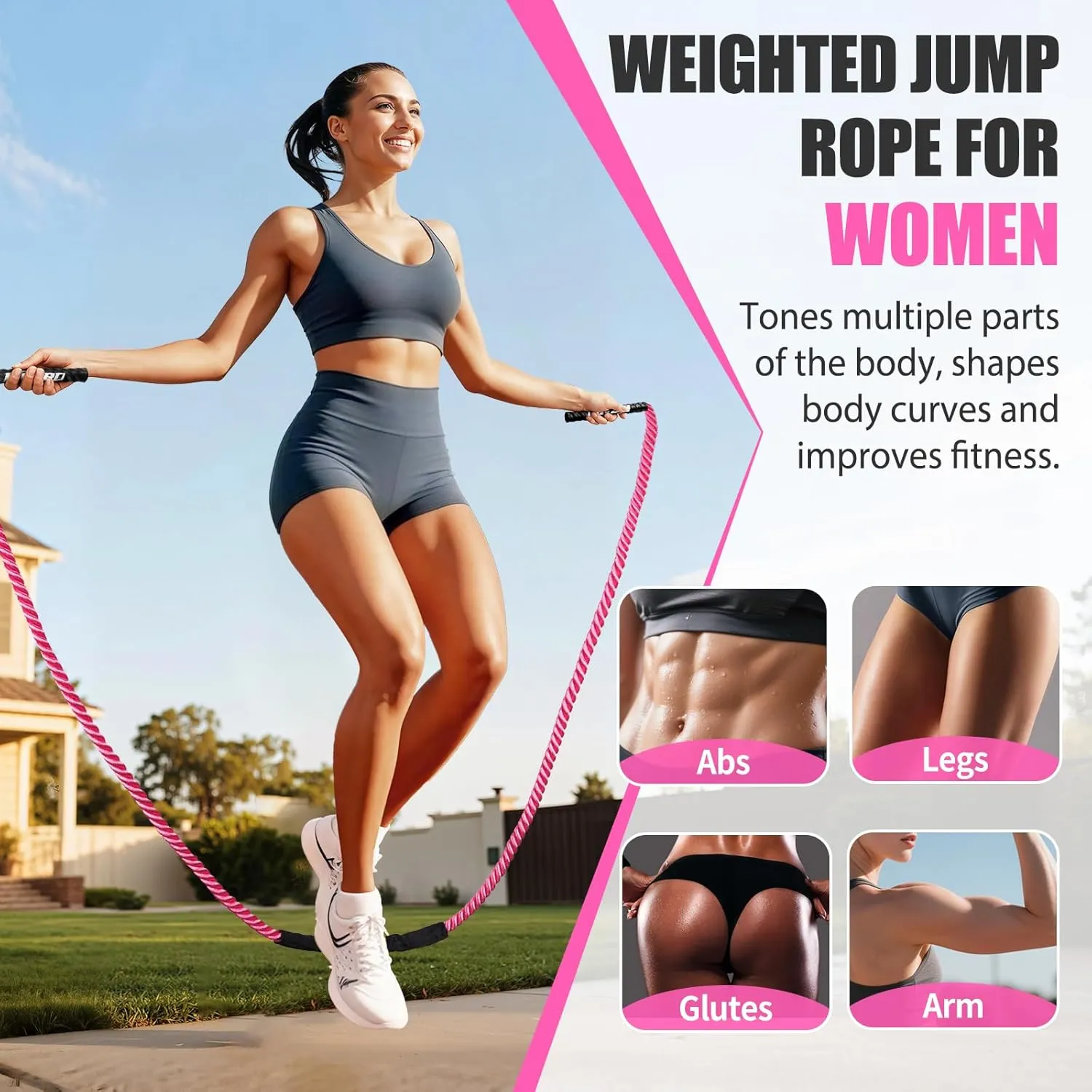 Jump Rope, Weighted Jump Rope for Women, Heavy Jump Ropes for Fitness, Adult Skipping Rope for Home Workout, Weight Loss, Shaping Body, Boxing, Strength Training, Total Body Exercise Equipment